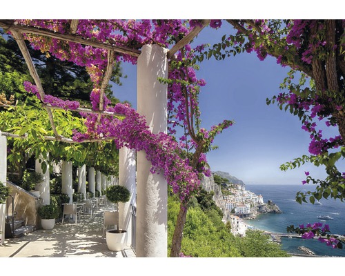 Fototapete Papier 8-931 VOL 15 Amalfi 8-tlg. 368 x 254 cm Helle Terrasse mit Bougainvillea und Blick auf das Meer
