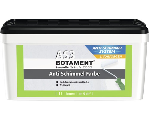 Eimer mit Anti Schimmel Farbe für Innenräume, ein Liter Inhalt