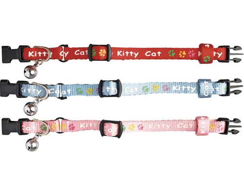 Katzenhalsband Karlie Kitty Cat mit Glöckchen 8 mm 15-22 cm zufällige Farbauswahl Drei Katzenhalsbänder mit Glocke und Aufschrift Kitty Cat