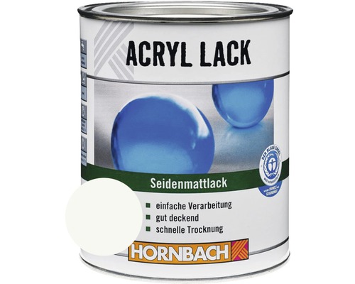 HORNBACH Buntlack Acryllack seidenmatt barytweiß 750 ml Acryllack Seidenmattlack Dose mit Blauer Engel Siegel und Hornbach Logo