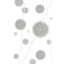 Dekoratives Tapetenmuster mit floralen Kugeln und linearen Elementen.