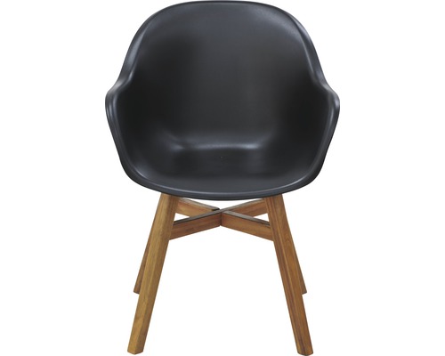 Schwarzer Schalenstuhl mit Holzbeinen