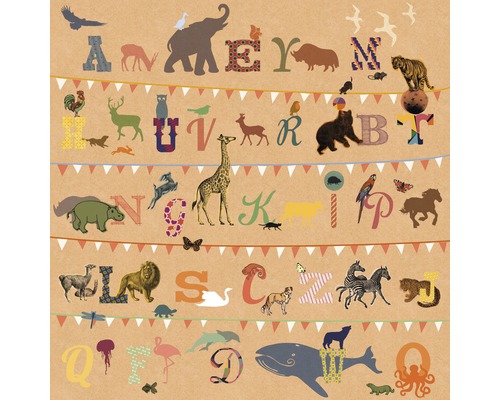 Fototapete Vlies V5-782 T wie Tiger 5-tlg. 250 x 250 cm Illustration eines Alphabets mit Tieren und Buchstaben, geeignet für Kinder