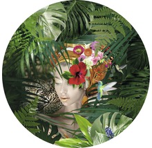 Dekoratives Wandbild mit Dschungelmotiven, Frau, Blumen und Leopard