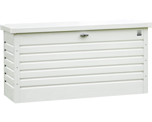 Auflagenbox Biohort FreizeitBox 130, 134 x 62 x 71 cm, weiss Gartentruhe aus Metall mit horizontalen Streifen und Schloss