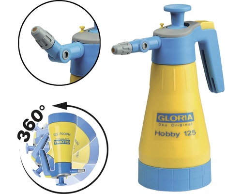 GLORIA Hobby 125 FLEX - Drucksprühgerät 1,25 L, Sprühflasche mit 360° Sprühfunktion und Gelenkdüse