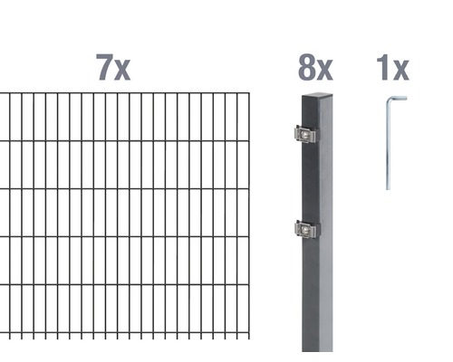Doppelstabmatten-Set ALBERTS Typ 6/5/6 1400 x 80 cm anthrazit Sieben Zaunelemente, acht Pfosten und ein Inbusschlüssel für Zaunbau