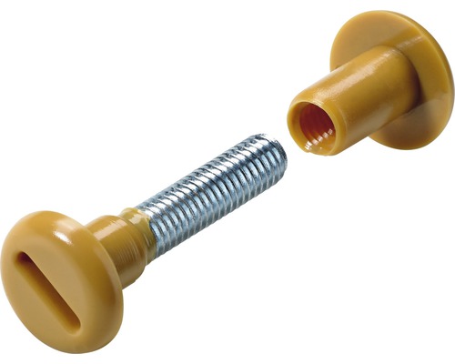 Möbelschraube mit Kunststoffkopf und passendem Gegenstück