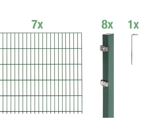 Doppelstabmatten-Set ALBERTS Typ 6/5/6 1400 x 80 cm grün Sieben Doppelstabmatten, acht Zaunpfosten und ein Inbusschlüssel für den Zaunbau.
