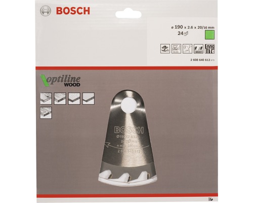 Bosch Logo. Bosch Optiline Wood Sägeblatt, 190 x 2,6 x 20/16 Millimeter, 24 Zähne