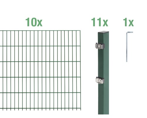 Doppelstabmatten-Set ALBERTS Typ 6/5/6 2000 x 100 cm grün Doppelstabmattenzaun Set mit Zaunelementen, Pfosten und Zubehör
