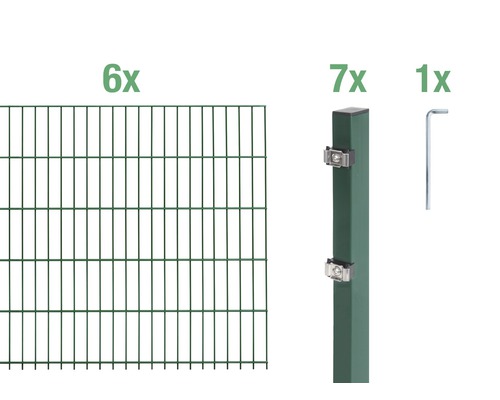 Doppelstabmatten-Set ALBERTS Typ 6/5/6 1200 x 120 cm grün Sechs Doppelstabmatten, sieben Zaunpfosten und ein Inbusschlüssel