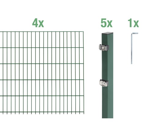 Doppelstabmatten-Set ALBERTS Typ 6/5/6 800 x 100 cm grün Vier Doppelstabmatten, fünf Zaunpfosten und ein Inbusschlüssel für den Zaunbau