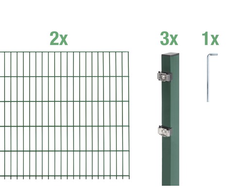 Doppelstabmatten-Set ALBERTS Typ 6/5/6 400 x 80 cm grün Drahtzaun-Set mit zwei Zaunelementen, drei Pfosten und einem Werkzeug