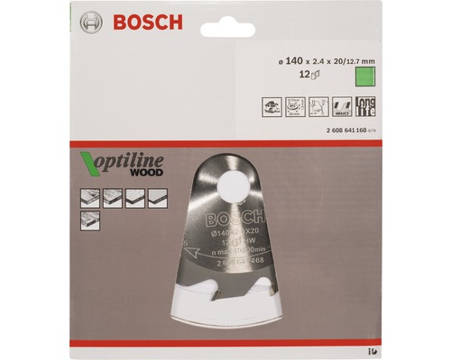 Bosch Optiline Wood Kreissägeblatt mit 140 Millimeter Durchmesser in Verpackung