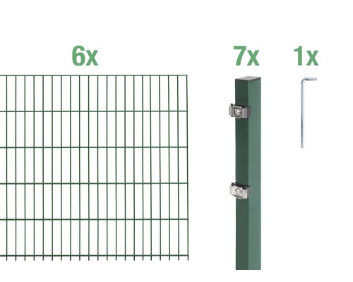 Doppelstabmatten-Set ALBERTS Typ 6/5/6 1200 x 80 cm grün Sechs Doppelstabmatten, sieben Zaunpfosten und ein Inbusschlüssel für den Zaunbau
