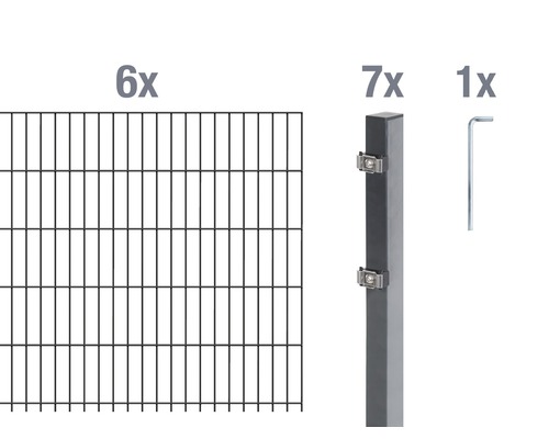 Doppelstabmatten-Set ALBERTS Typ 6/5/6 1200 x 80 cm anthrazit Sechs Zaunelemente, sieben Pfosten und ein Inbusschlüssel