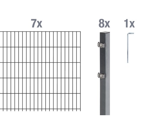 Doppelstabmatten-Set ALBERTS Typ 6/5/6 1400 x 100 cm anthrazit Komplettes Zaunbauset mit sieben Zaunelementen, acht Pfosten und einem Inbusschlüssel