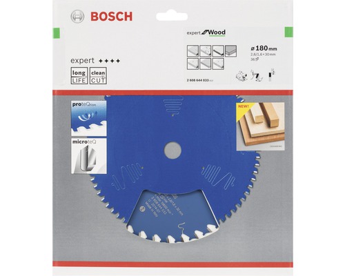 Bosch Logo. Bosch Expert Wood Sägeblatt mit 180 Millimeter Durchmesser für Holz.