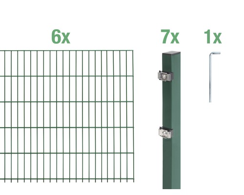 Doppelstabmatten-Set ALBERTS Typ 6/5/6 1200 x 100 cm grün Sechs Doppelstabmatten, sieben Zaunpfosten und ein Inbusschlüssel für den Zaunbau