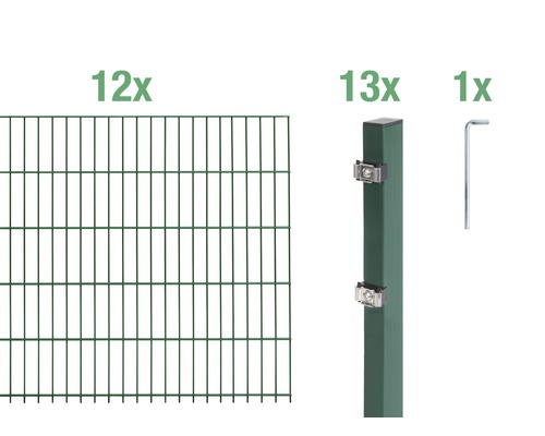 Doppelstabmatten-Set ALBERTS Typ 6/5/6 2400 x 80 cm grün Komplettes Zaunbauset mit Zaunelementen, Pfosten und Zubehör