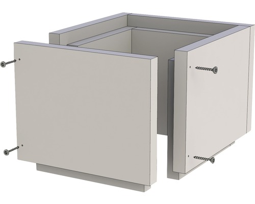 Quadratischer Rohbaukasten mit Schrauben