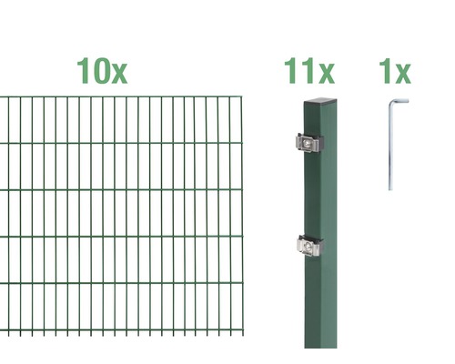 Doppelstabmatten-Set ALBERTS Typ 6/5/6 2000 x 80 cm grün Zaun Komplettset mit Zaunelementen, Pfosten und Werkzeug