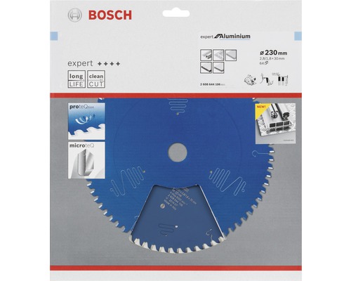 Bosch Logo. Bosch Expert Aluminium Sägeblatt mit 230 Millimeter Durchmesser.
