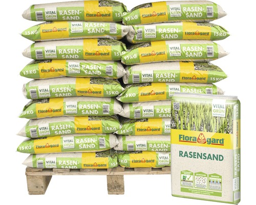 Rasensand Floragard (34 Sack x 15 Liter = 0,51 m³) 1 Palette Palette mit mehreren Säcken Rasensand der Marke Floragard, je 15 Kilogramm