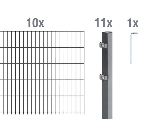 Doppelstabmatten-Set ALBERTS Typ 6/5/6 2000 x 80 cm anthrazit Zaunbausatz mit zehn Gittermatten, elf Pfosten und einem Werkzeug