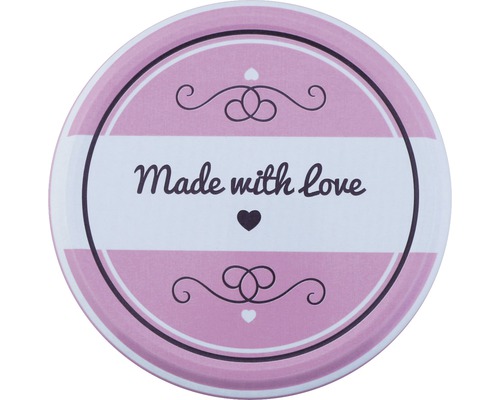 Runde Dose mit der Aufschrift Made with love