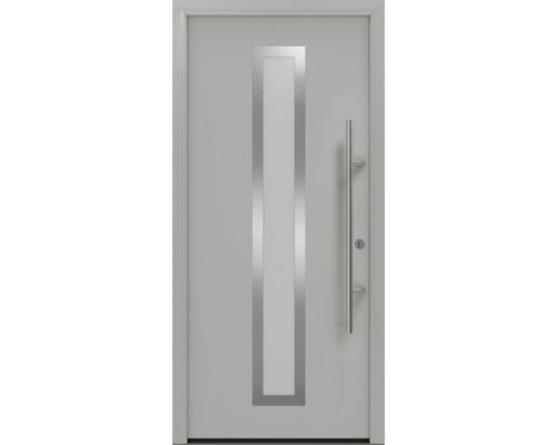 Haustür EcoStar ISOPRO Secur IPS 700S 1100 x 2100 mm Rechts RAL 9006 weißaluminium matt inkl. Beschlag-Set,Edelstahl Stangengriff,Sicherheitsprofilzylinder mit 5 Schlüsseln Haustür mit Glaseinsatz und Griffstange