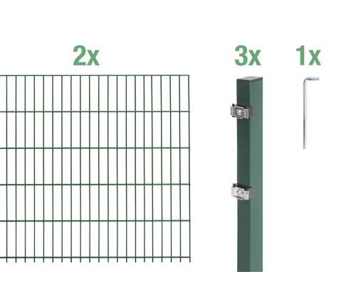 Doppelstabmatten-Set ALBERTS Typ 6/5/6 400 x 120 cm grün Doppelstabmattenzaun Set mit zwei Zaunelementen, drei Pfosten und einem Werkzeug