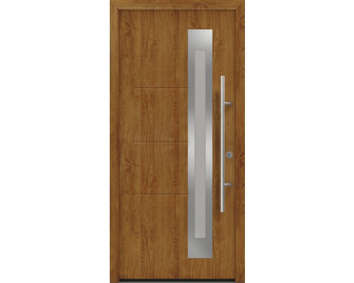 Haustür EcoStar ISOPRO Secur IPS 780S 1100 x 2100 mm Rechts golden oak inkl. Beschlag-Set,Edelstahl Stangengriff,Sicherheitsprofilzylinder mit 5 Schlüsseln Haustür aus Holz mit Glaseinsatz und Griff