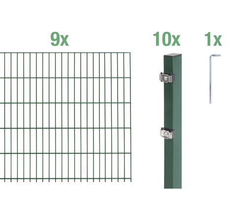 Doppelstabmatten-Set ALBERTS Typ 6/5/6 1800 x 80 cm grün Komplettes Zaunbauset bestehend aus neun Zaunelementen, zehn Zaunpfosten und einem Montagewerkzeug
