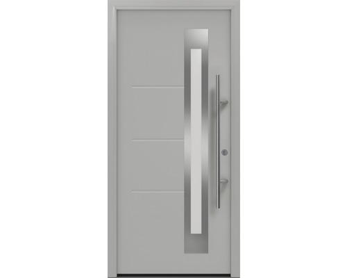 Haustür EcoStar ISOPRO Secur IPS 780S 1100 x 2100 mm Rechts RAL 9006 weißaluminium matt inkl. Beschlag-Set,Edelstahl Stangengriff,Sicherheitsprofilzylinder mit 5 Schlüsseln Moderne Haustür mit Edelstahlgriff und Glaseinsatz