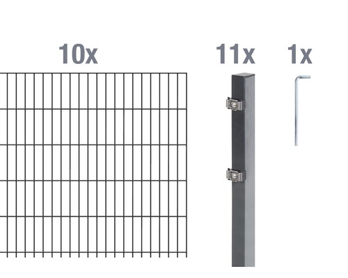 Doppelstabmatten-Set ALBERTS Typ 6/5/6 2000 x 100 cm anthrazit Zaunelemente, Zaunpfosten und Werkzeug für Zaunanlagen