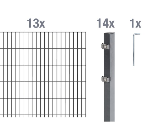Doppelstabmatten-Set ALBERTS Typ 6/5/6 2600 x 80 cm anthrazit Zaunbausatz mit Zaunelementen, Zaunpfosten und Inbusschlüssel