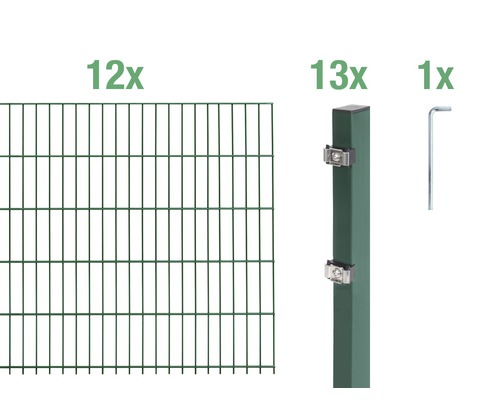 Doppelstabmatten-Set ALBERTS Typ 6/5/6 2400 x 100 cm grün Doppelstabmattenzaun Set mit zwölf Zaunelementen, dreizehn Pfosten und einem Schraubenschlüssel