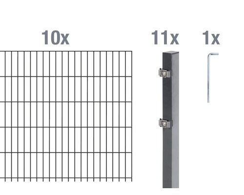 Doppelstabmatten-Set ALBERTS Typ 6/5/6 2000x120 cm antrazit Zaun Gitterelemente, Pfosten und Werkzeug