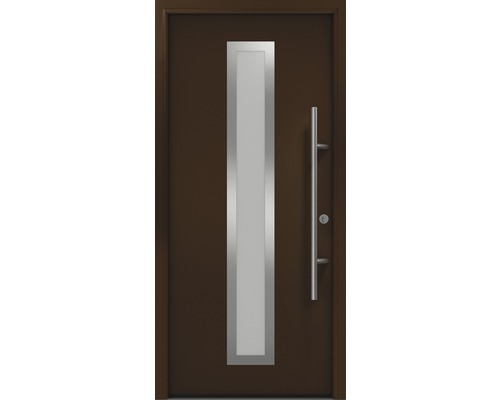 Haustür EcoStar ISOPRO Secur IPS 700S 1100 x 2100 mm Rechts RAL 8028 terrabraun inkl. Beschlag-Set,Edelstahl Stangengriff,Sicherheitsprofilzylinder mit 5 Schlüsseln Haustür mit Glaseinsatz und Griffstange