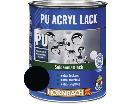 HORNBACH Buntlack PU Acryllack seidenmatt RAL 9005 tiefschwarz 2 l