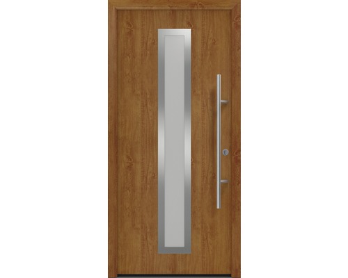 Haustür EcoStar ISOPRO Secur IPS 700S 1100 x 2100 mm Rechts golden oak inkl. Beschlag-Set,Edelstahl Stangengriff,Sicherheitsprofilzylinder mit 5 Schlüsseln Haustür mit Glaseinsatz und Edelstahlgriff