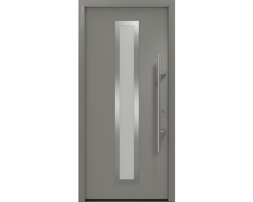Haustür EcoStar ISOPRO Secur IPS 700S 1100 x 2100 mm Rechts RAL 9007 graualuminium matt inkl. Beschlag-Set,Edelstahl Stangengriff,Sicherheitsprofilzylinder mit 5 Schlüsseln Graue Haustür mit Glasausschnitt und Edelstahlgriff