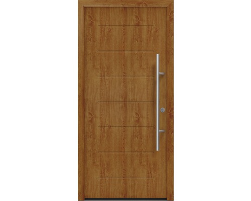 Haustür EcoStar ISOPRO Secur IPS 015 1100 x 2100 mm Rechts golden oak inkl. Beschlag-Set,Edelstahl Stangengriff,Sicherheitsprofilzylinder mit 5 Schlüsseln