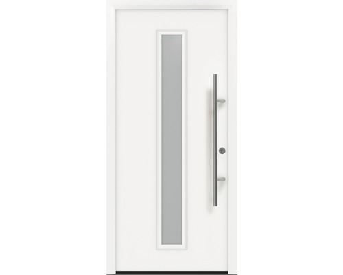 Haustür EcoStar ISOPRO Secur IPS 020S 1100 x 2100 mm Rechts RAL 9016 verkehrsweiß inkl. Beschlag-Set,Edelstahl Stangengriff,Sicherheitsprofilzylinder mit 5 Schlüsseln Weiße Haustür mit Glasausschnitt und Stangengriff