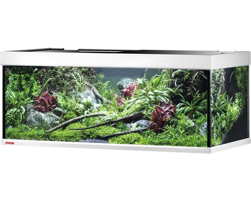 Aquarium EHEIM proxima 325 classic mit LED-Beleuchtung ohne Unterschrank silber Aquarium mit Pflanzen, Steinen und Holzwurzeln