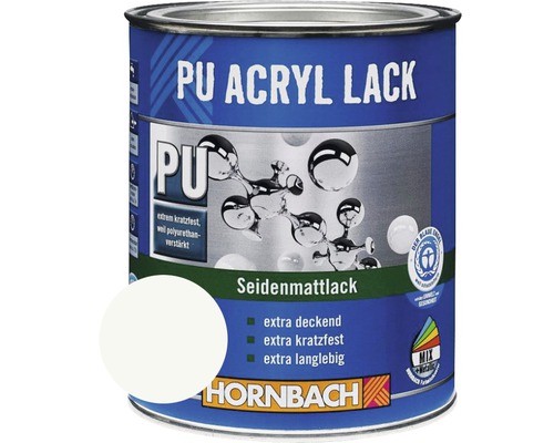 HORNBACH Buntlack PU Acryllack seidenmatt barytweiß 125 ml PU Acryllack Dose seidenmatt mit Hornbach Logo
