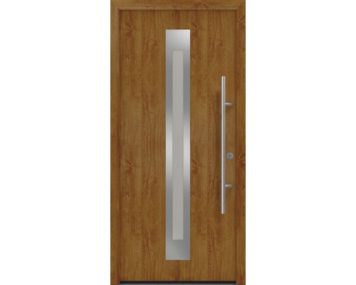 Haustür EcoStar ISOPRO Secur IPS 770S 1100 x 2100 mm Rechts golden oak inkl. Beschlag-Set,Edelstahl Stangengriff,Sicherheitsprofilzylinder mit 5 Schlüsseln Haustür mit Lichtausschnitt und Stangengriff
