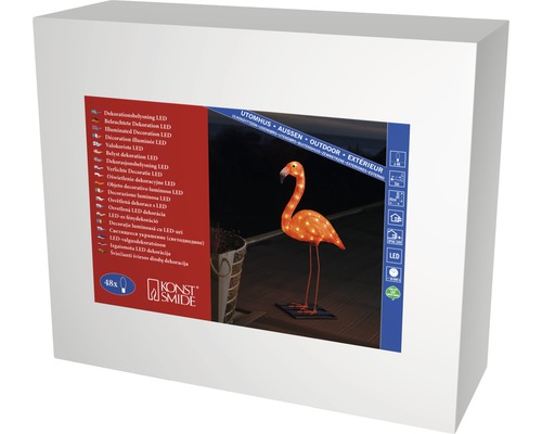 Verpackung einer LED-Dekoration in Flamingoform für den Außenbereich